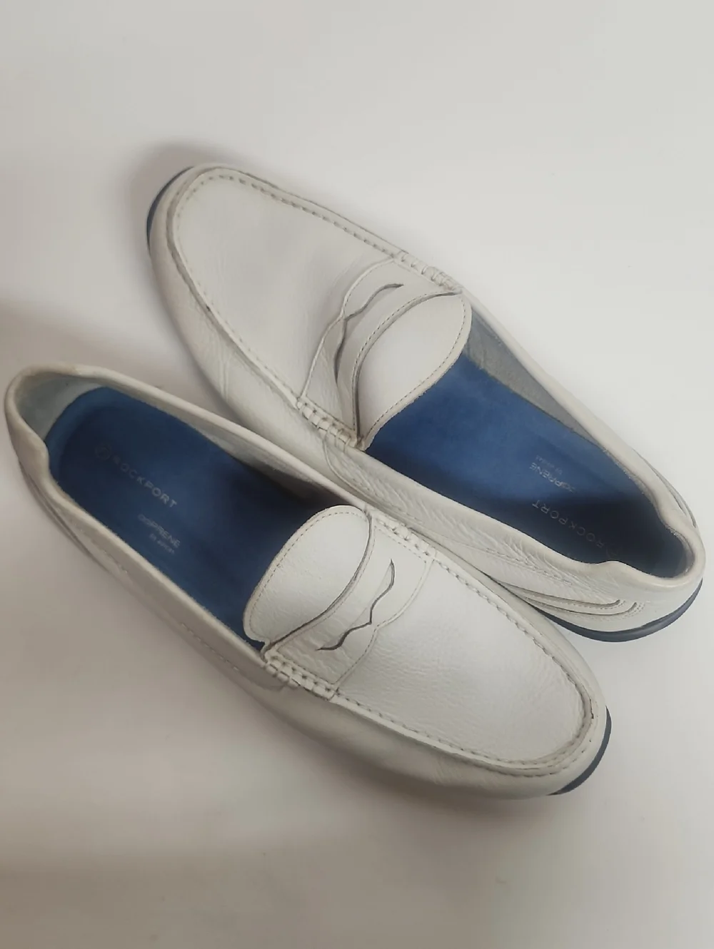 Rockport Adiprene By Adidas White Leather Slip-On Penny Loafers Blue Insole Sz12
